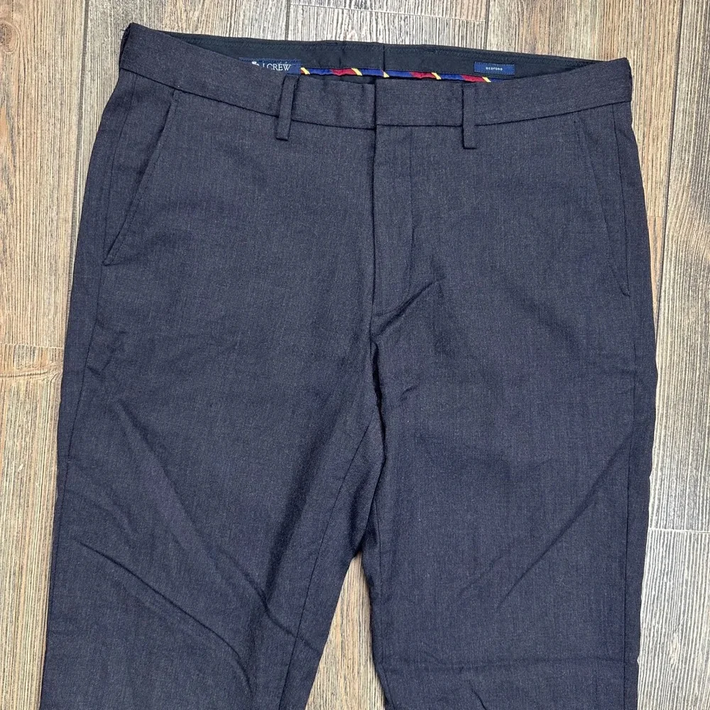 J.Crew Bedford Dress Pants Mens 33x32 Gray 100% Wool Flat Front Trousers